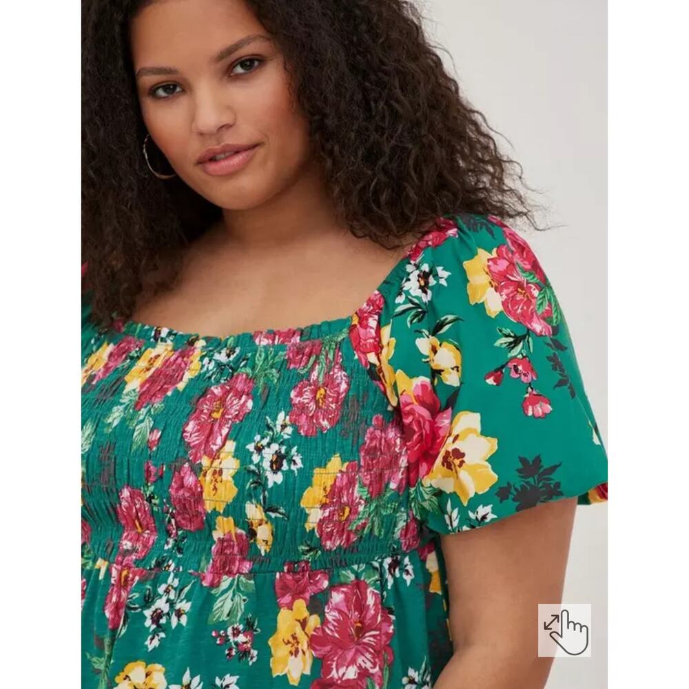 NEW Torrid Babydoll Top Cotton Modal Slub and Poplin Smocked Puff Sleeve 00 (10)